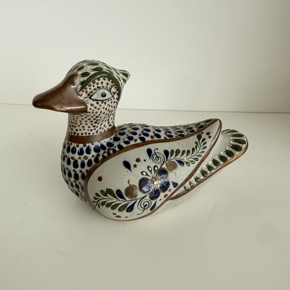 Tonala Pottery Duck Bird Mallard Made in Mexico LARGE‎ 13" Signed Hand Painted